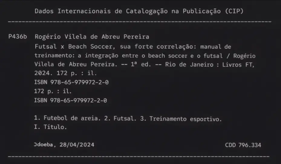 Ficha catalográfica de Futsal X Beach Soccer, Sua Forte Correlação